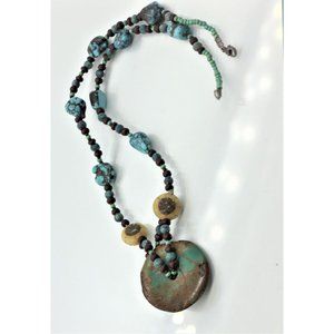 925 STERLING TURQUOISE antique,primitive, native,handmade necklace 17" 23.5 gram